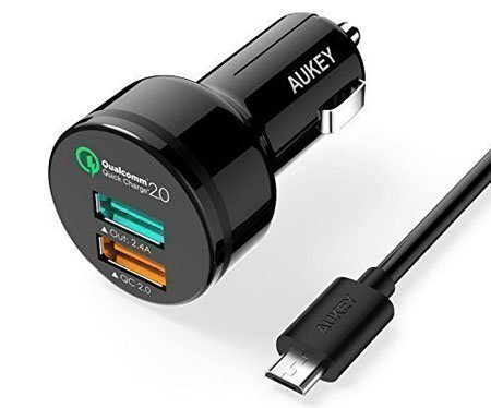 AUKEY Dual-Port Car Charger with Micro-USB Cable for LG G5