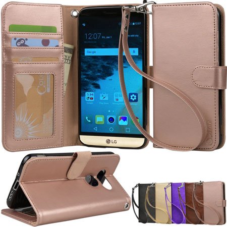 Arae Flip Folio Leather Wallet Cover for LG G5