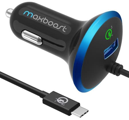 Maxboost 36WMaxboost 36W w/ Quick Charge 3.0 Car Charger for LG G6 Quick Charge 3.0 Tech.+Built-in Type-C (3.1) USB C Adapter Cable for Galaxy S8