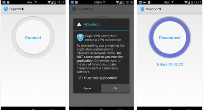 is supervpn free vpn client safe for android