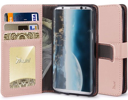 Tauri [Stand Feature] Wallet Leather Flip Cover for Galaxy S8