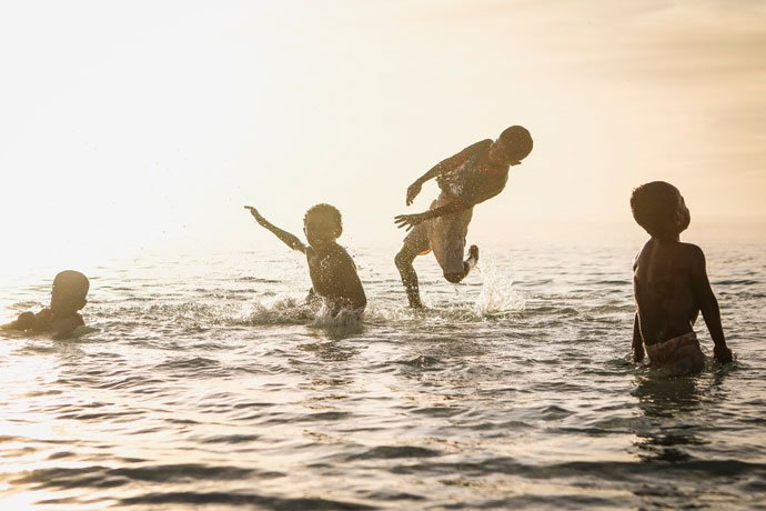 friends are enjoying in the sea beach